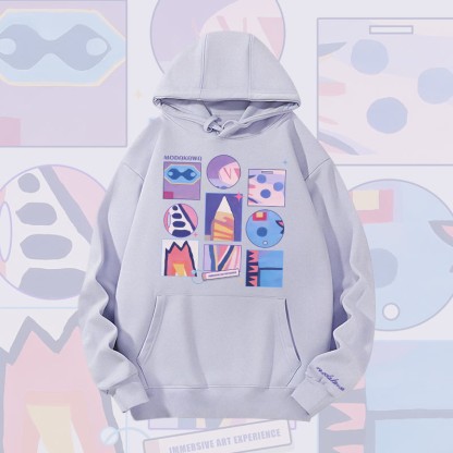 MODAKAWA Schwergewichtiger Hoodie mit abstraktem Farben -Gitter-Grafikmuster - Purple - 2XL - image 3