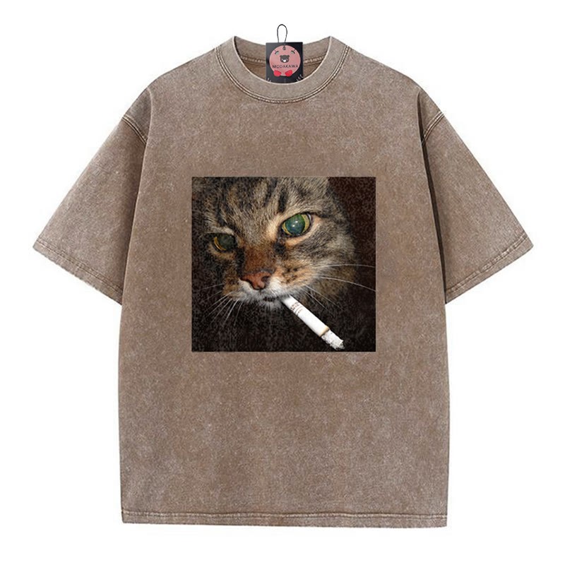 Unisex-T-Shirt mit Raucherkatzen-Motiv im Vintage-Stil - Brown - 5XL - image 6