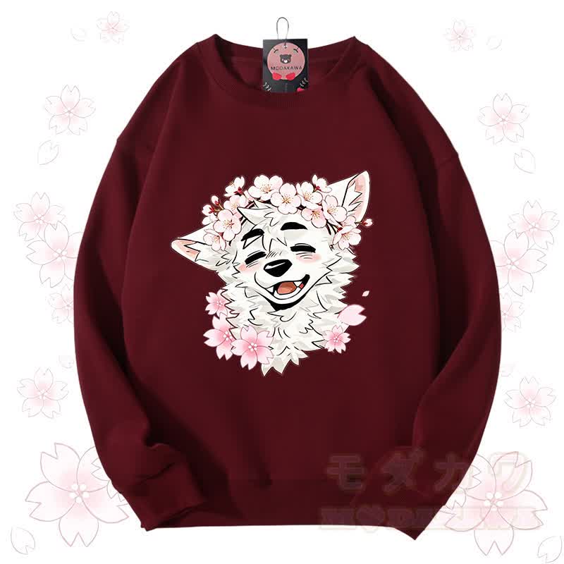 MODAKAWA X atka Sakura Wolf Graphic Unisex Sweatshirt - Wein - 3XL - image 14