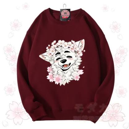 MODAKAWA X atka Sakura Wolf Graphic Unisex Sweatshirt - Wein - 3XL - image 14
