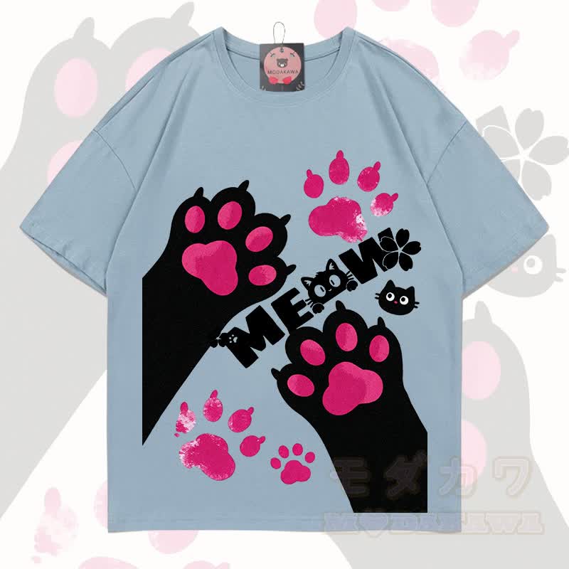 MODAKAWA MEW Niedliches Katzenmotiv T-Shirt aus 100 % Baumwolle - Hellgraublau - 5XL - image 14