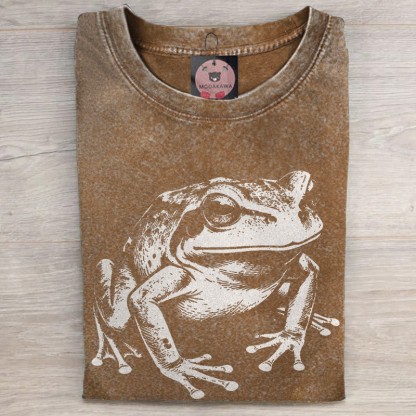 MODAKAWA Frosch-Grafik Unisex Vintage Washed T-Shirt - Brown - 5XL - image 2