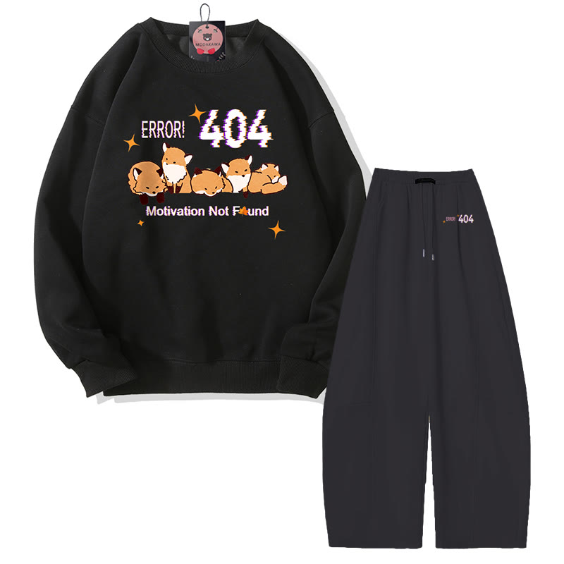 MODAKAWA ERROR 404: MOTIVATION NICHT GEFUNDEN: Fox-Grafik-Sweatshirt, weite Hose, zweiteiliges Set - Black - 5XL - image 7