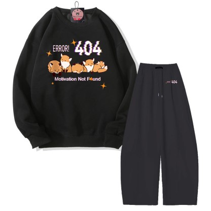MODAKAWA ERROR 404: MOTIVATION NICHT GEFUNDEN: Fox-Grafik-Sweatshirt, weite Hose, zweiteiliges Set - Black - 5XL - image 7