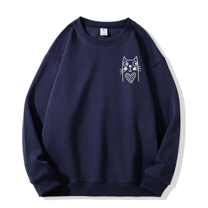 Sweatshirt mit Katzenmotiv und Rundhalsausschnitt - Purplish Blue - 5XL - image 5