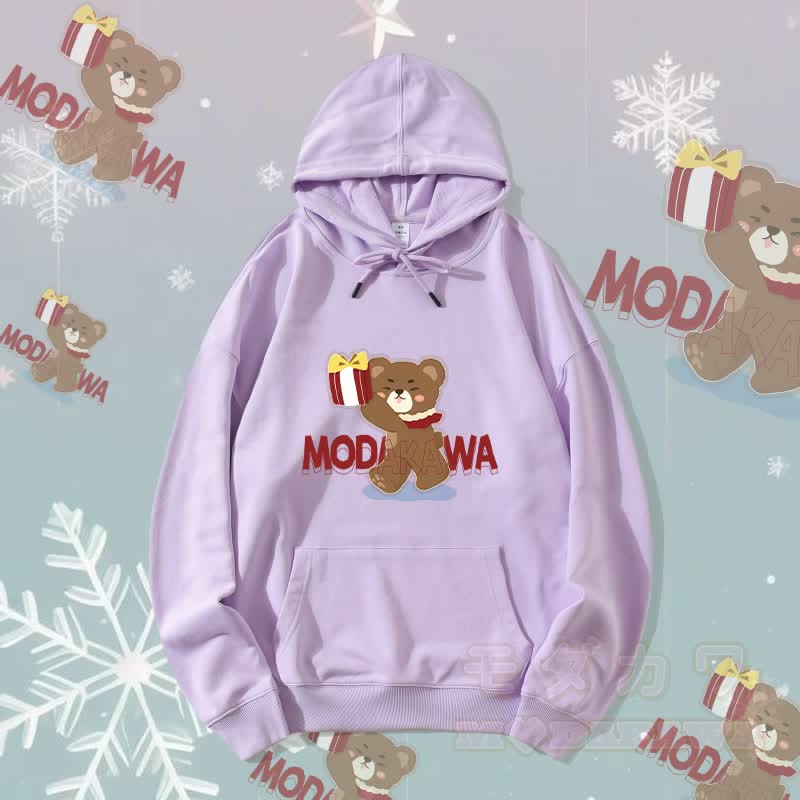 MODAKAWA Streetwear-Kapuzenpullover mit Weihnachtsbär-Grafik - Lila C - 5XL - image 9