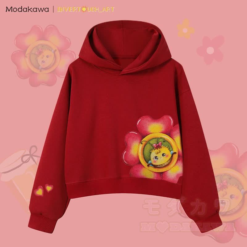 MODAKAWA X INVERTOUCH_ART Flower Bee Graphic Modakawa Cropped Cotton Hoodie - Rot A - 3XL - image 7