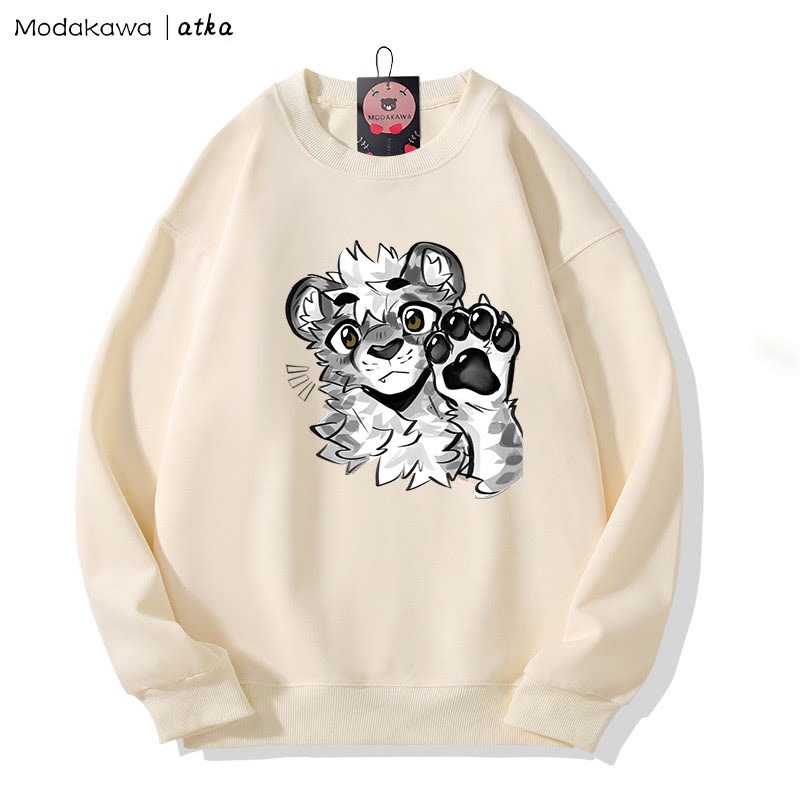 MODAKAWA X atka Tiger Paw Wave Graphic Rundhals-Sweatshirt - Beige - 5XL - image 3
