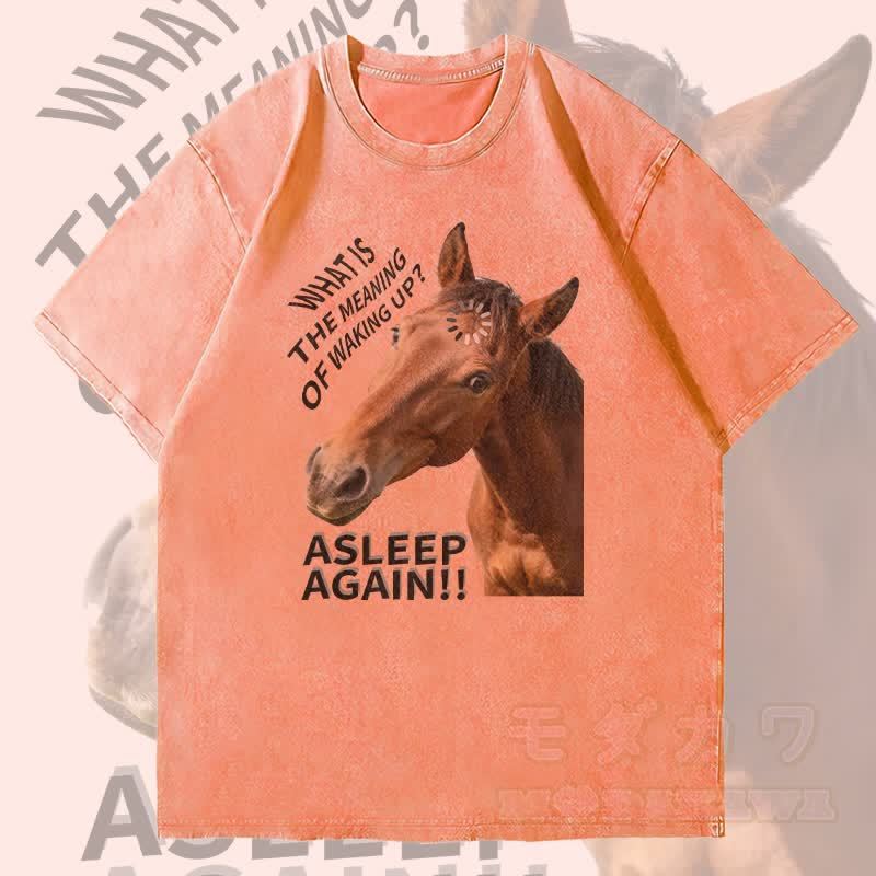 MODAKAWA WAS IST DIE BEDEUTUNG DES AUFWACHENS? Pferde-Grafik Unisex Vintage Washed T-Shirt - Orange - 4XL - image 3