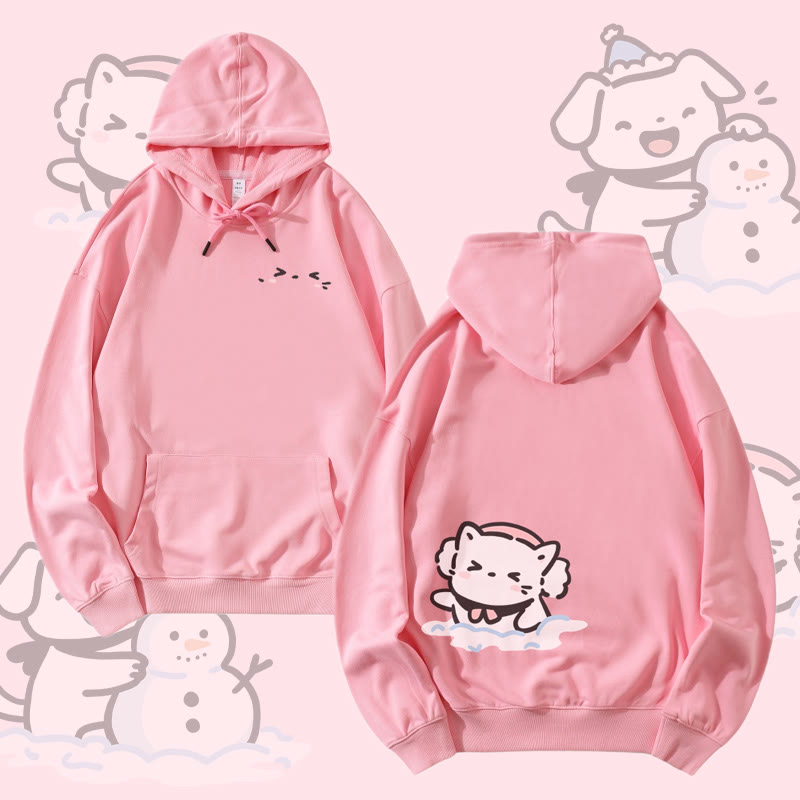 MODAKAWA Katzen- und Hunde-Bauen-Schneemann-Grafik-Partner-Hoodie - Pink - 5XL - image 3