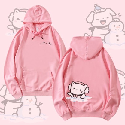 MODAKAWA Katzen- und Hunde-Bauen-Schneemann-Grafik-Partner-Hoodie - Pink - 5XL - image 3