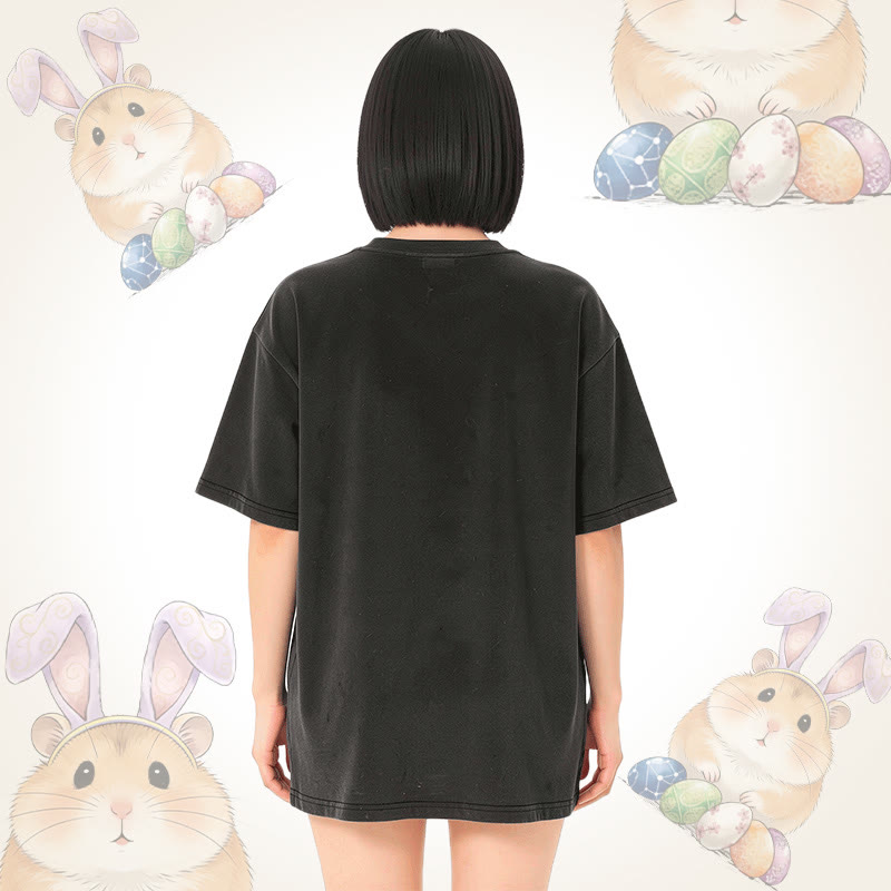 Modakawa Unisex Vintage Washed T-Shirt mit Osterei-Hamster-Motiv - image 10