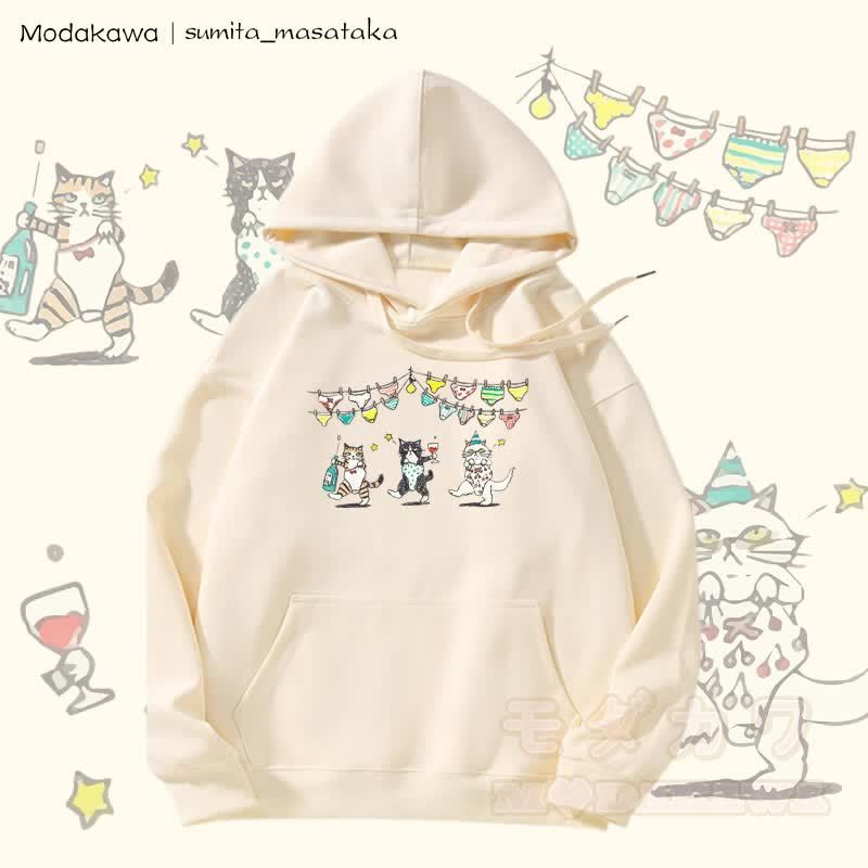 MODAKAWA X sumita_masataka Tipsy Party Cats Grafik-Hoodie mit Fleecefutter - Beige - 5XL - image 3