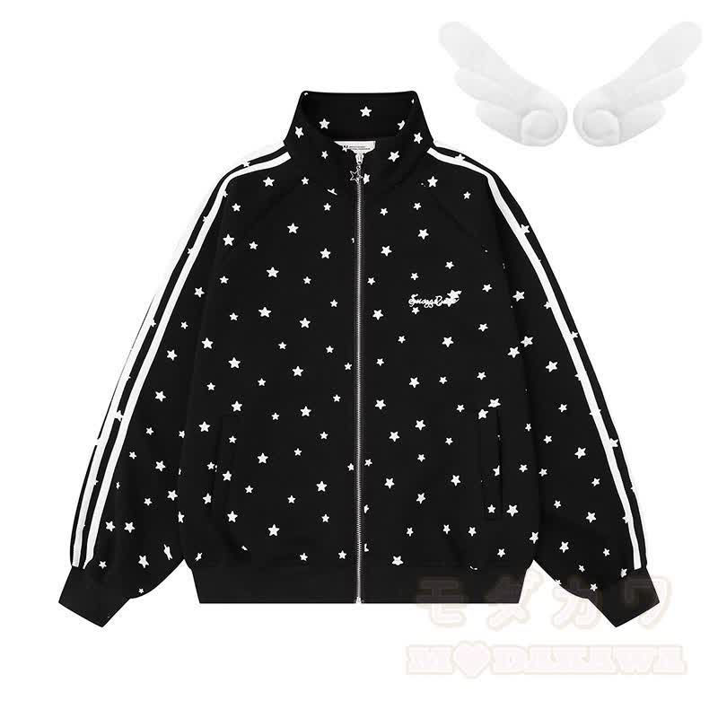 Hochwertige, strapazierfähige Sweatshirtjacke mit Sternenprint und Flügeldekor - Schwarz - XL - image 4