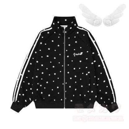 Hochwertige, strapazierfähige Sweatshirtjacke mit Sternenprint und Flügeldekor - Schwarz - XL - image 4