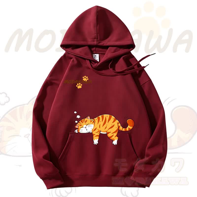 MODAKAWA Kapuzenpullover mit niedlichem Katzenmotiv und Fleece-Futter - Wein - 3XL - image 8