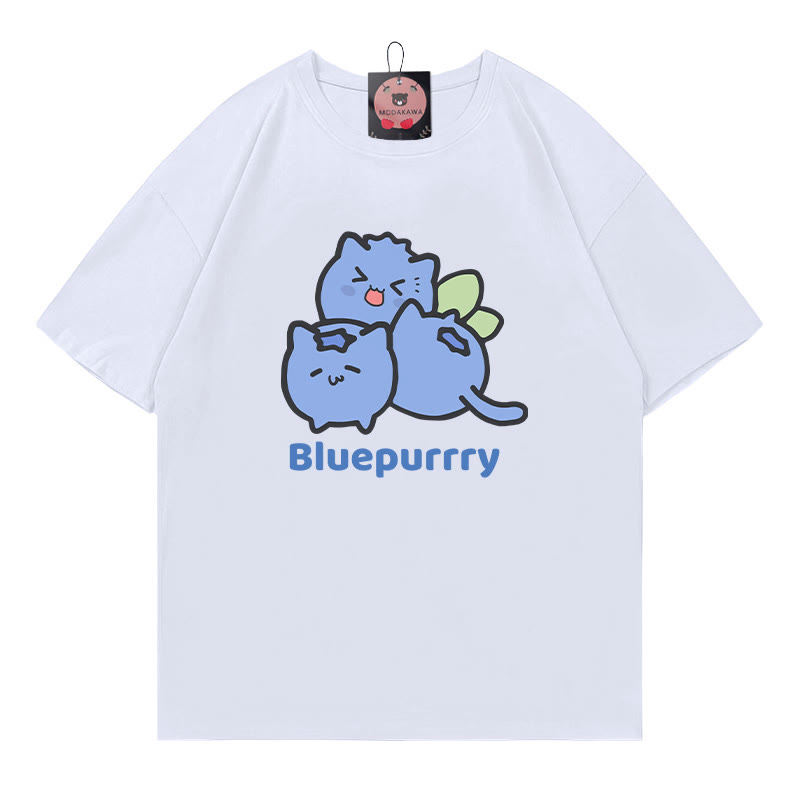 BLUEPURRRY Blueberry Purr Print Modakawa T-Shirt - White - 5XL - image 4