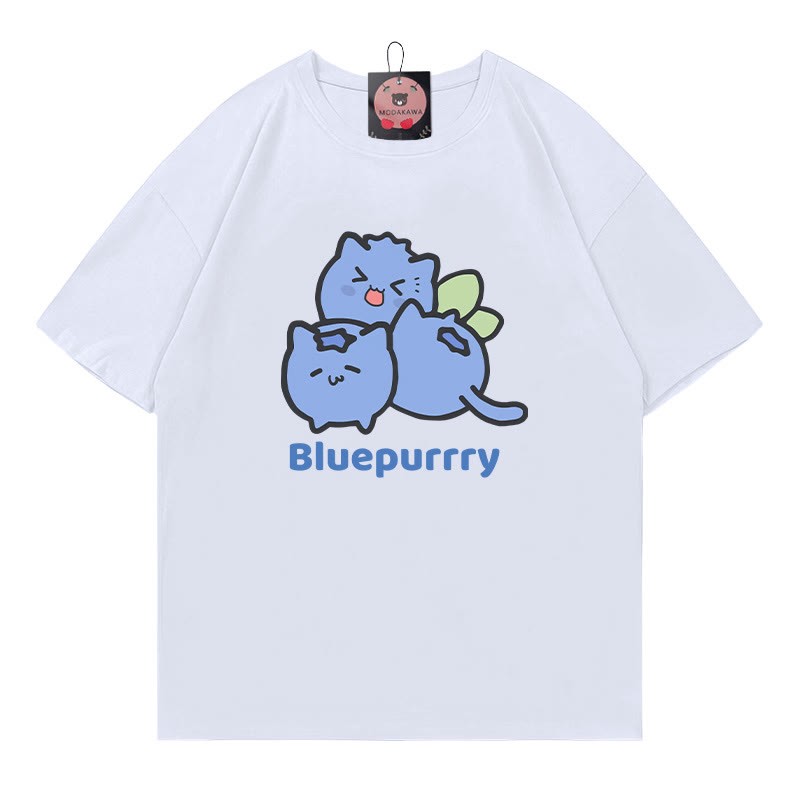 BLUEPURRRY Blueberry Purr Print Modakawa T-Shirt - White - 5XL - image 4