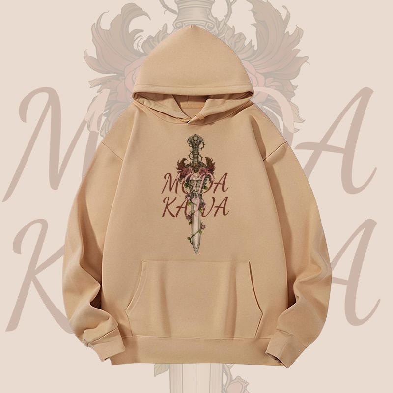 MODAKAWA Gothic Skull Rose Sword Graphic Heavyweight Hoodie - Khaki - 2XL - image 5