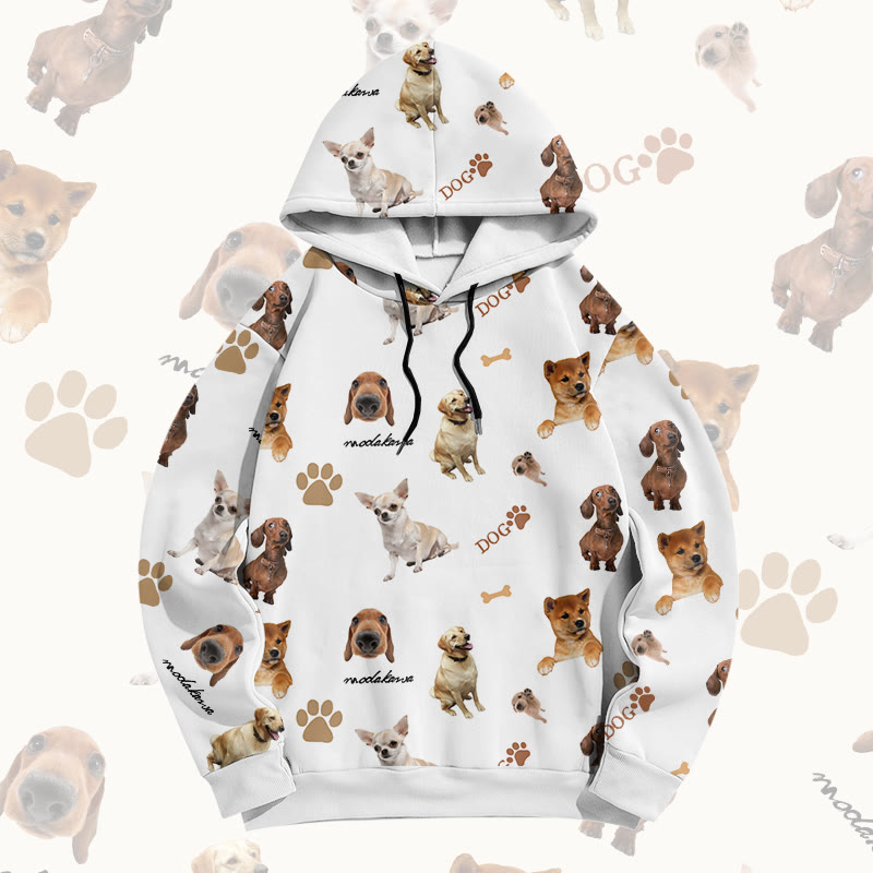 MODAKAWA Pullover-Hoodie mit lustigem Hundemotiv und Allover-Print - White - 6XL - image 3