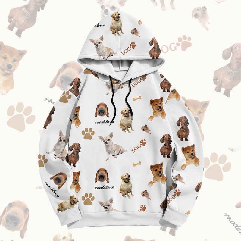 MODAKAWA Pullover-Hoodie mit lustigem Hundemotiv und Allover-Print - White - 6XL - image 3