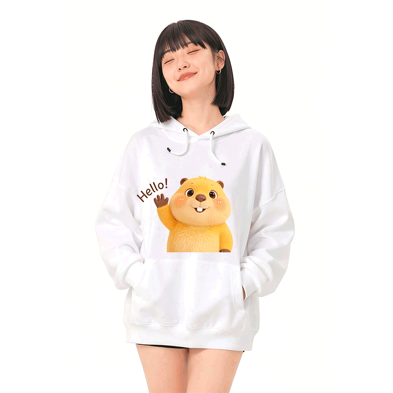 HELLO Capybara Grafik Modakawa Loose Baumwoll-Mischgewebe-Hoodie - image 2