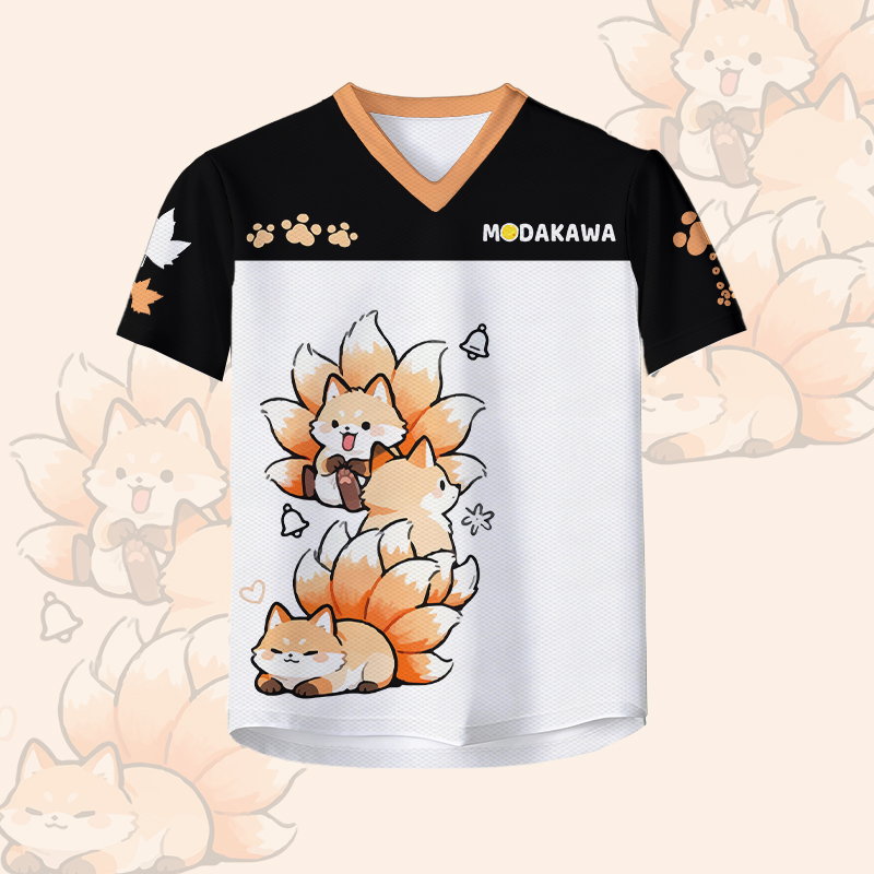 Modakawa Vintage Mesh Jersey T-Shirt mit neunschwänzigem Fuchs-Nummerngrafik - image 3