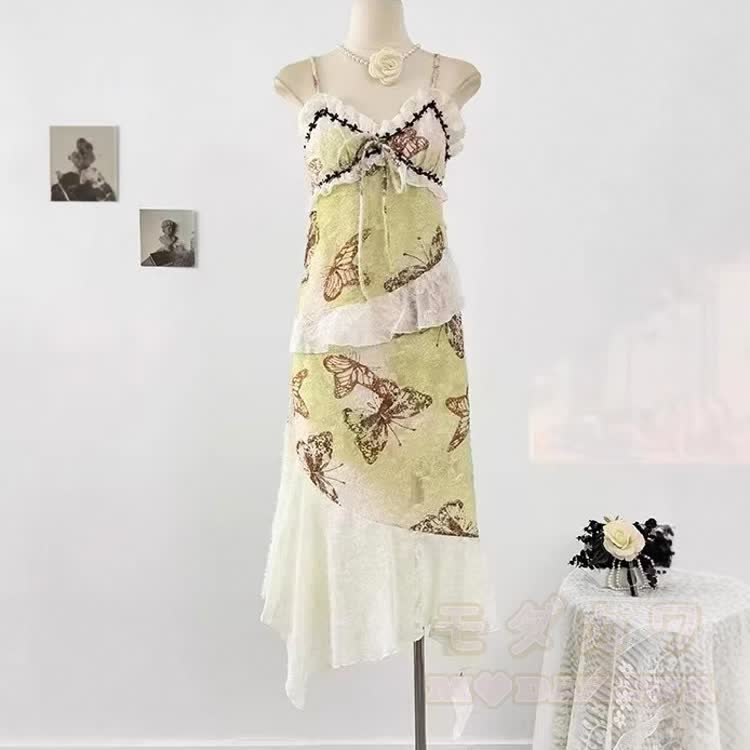 Rüschenkleid mit Schmetterlingsmuster - Gelb - One Size - image 5