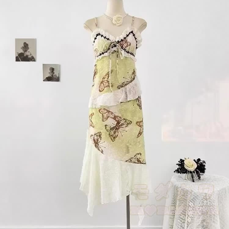 Rüschenkleid mit Schmetterlingsmuster - Gelb - One Size - image 5