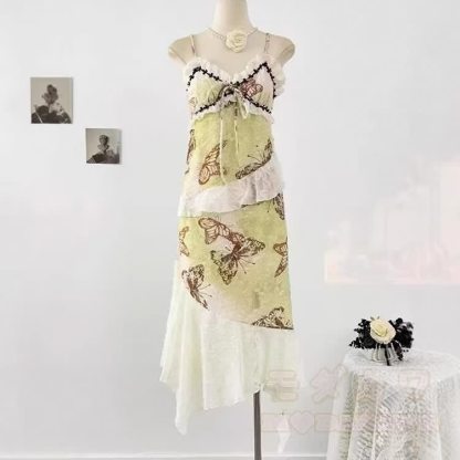 Rüschenkleid mit Schmetterlingsmuster - Gelb - One Size - image 5
