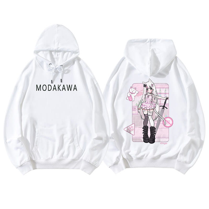 MODAKAWA X airii.exe – Lockerer Kapuzenpullover mit Kitty-Girl-Buchstabendruck - White B - 5XL - image 11