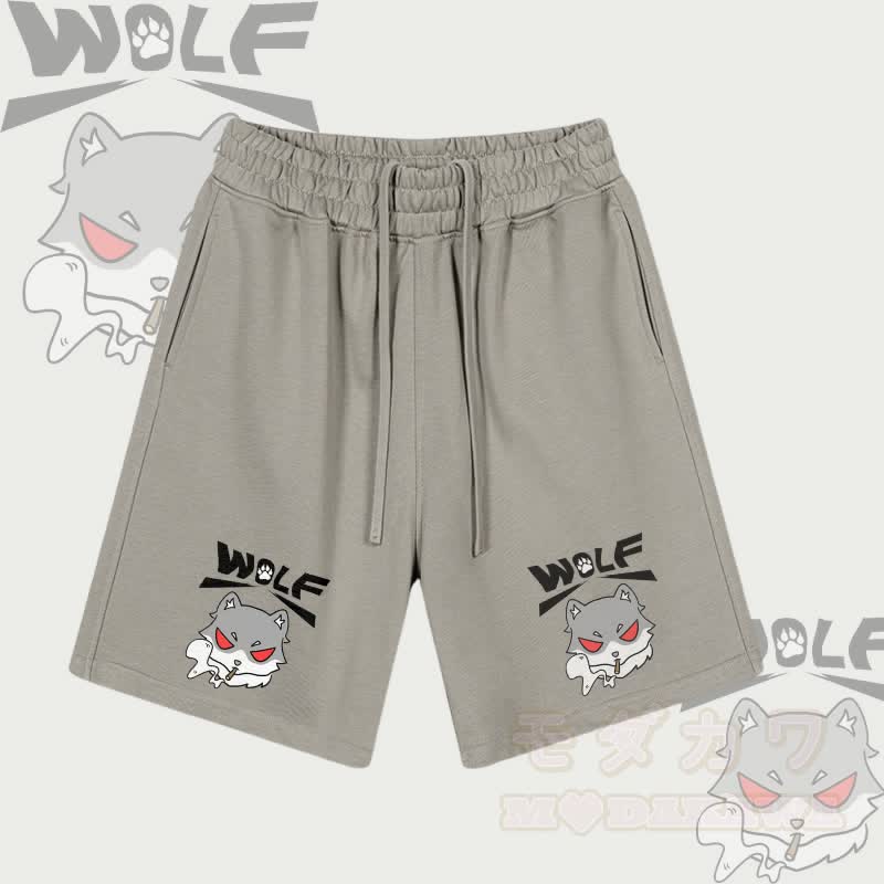MODAKAWA Smoking Wolf Graphic Drawstring Shorts - Graubraun - 2XL - image 3