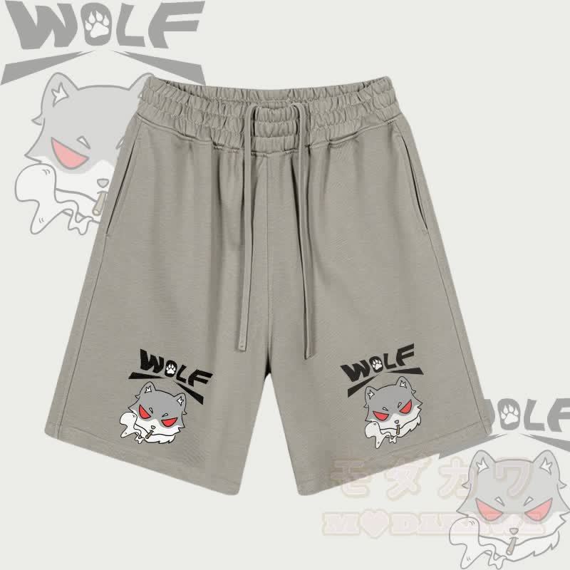 MODAKAWA Smoking Wolf Graphic Drawstring Shorts - Graubraun - 2XL - image 3