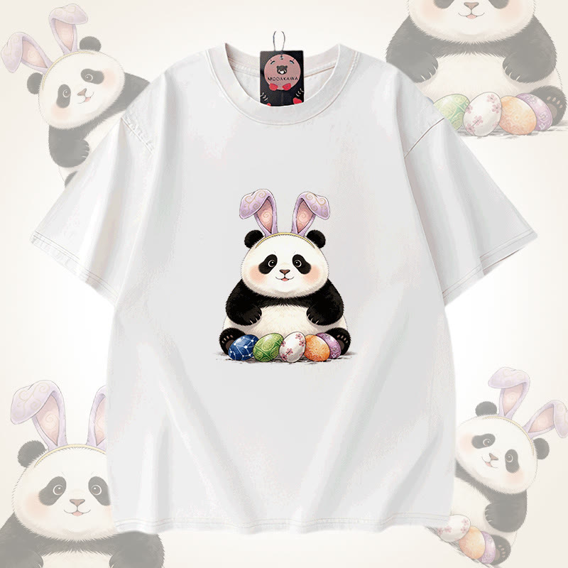 Modakawa Unisex Vintage Washed T-Shirt mit Ostereier-Panda-Motiv - White - 5XL - image 9