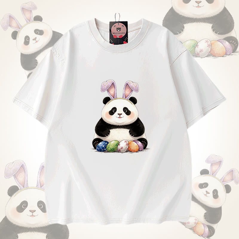 Modakawa Unisex Vintage Washed T-Shirt mit Ostereier-Panda-Motiv - White - 5XL - image 9