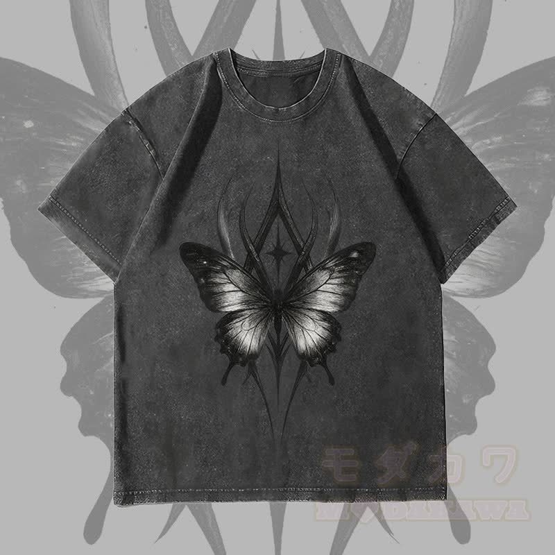 MODAKAWA Gothic Butterfly Graphic Unisex Vintage Washed T-Shirt - Schwarz - 4XL - image 4