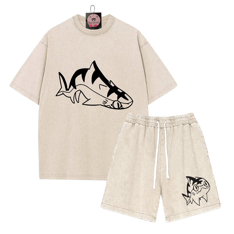 T-Shirt mit Goofy-Pupfish-Grafik und verwaschenen Vintage-Shorts, zweiteiliges Set - Apricot - 3XL - image 3