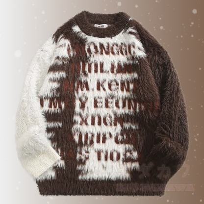 Zweiteiler: Pullover mit Buchstabenmuster, flauschiger Farben , Cordhose - Brauner Pullover - 2XL - image 4