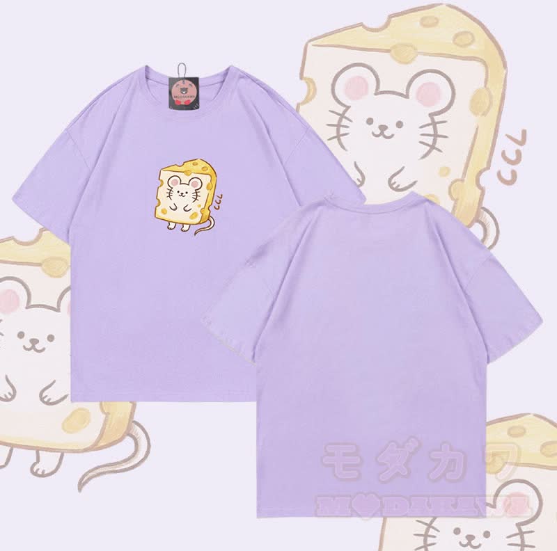 Modakawa T-Shirt mit Käsemaus-Motiv, 100 % Baumwolle - Lila - 5XL - image 5