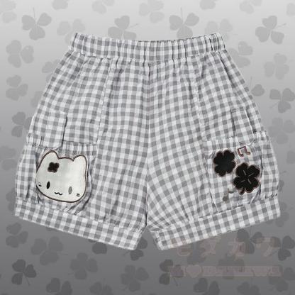 Polka Dot Cat Graphic Top Kitty Gingham Shorts Modakawa Matching Outfit - Graue Shorts - L - image 9