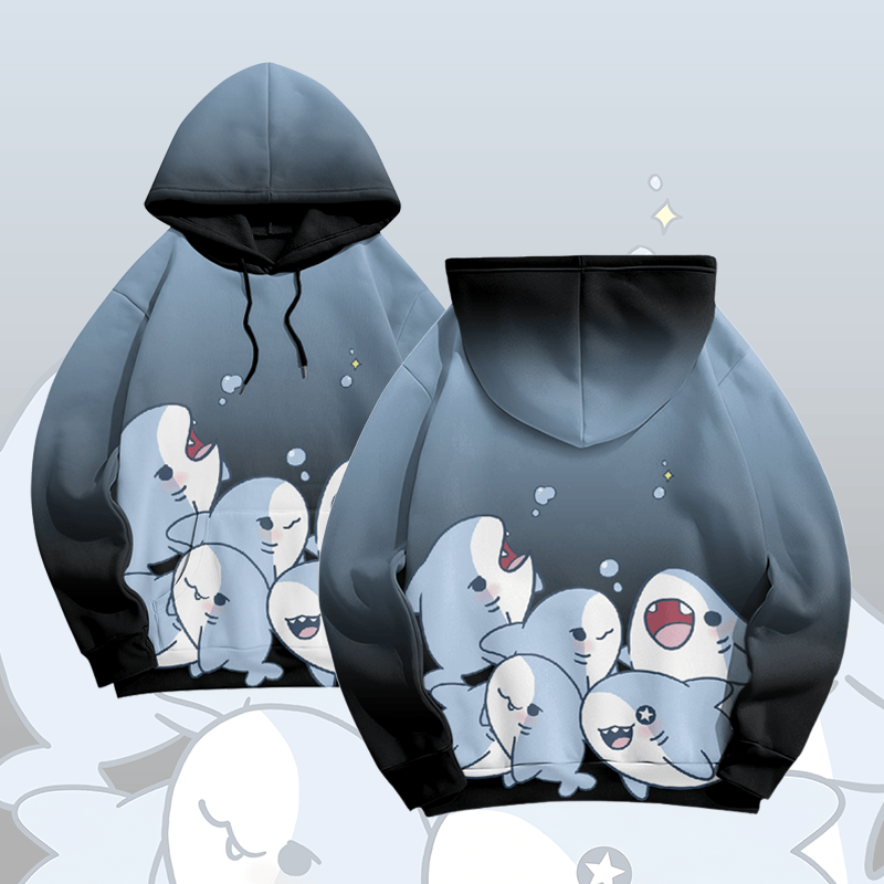 MODAKAWA Farbverlauf-Pullover-Hoodie mit verspieltem Hai-Motiv - Dark Blue - 8XL - image 3