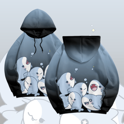 MODAKAWA Farbverlauf-Pullover-Hoodie mit verspieltem Hai-Motiv - Dark Blue - 8XL - image 3