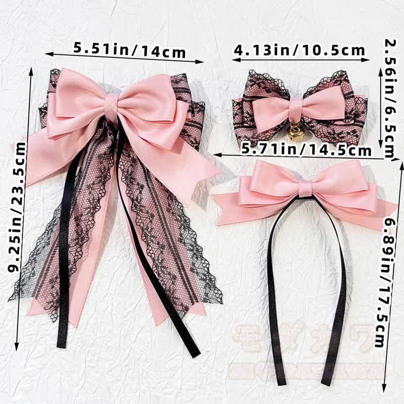 Lolita-Mode Gothic Pink Lace Long Streamer Bow Hair Accessories - image 6