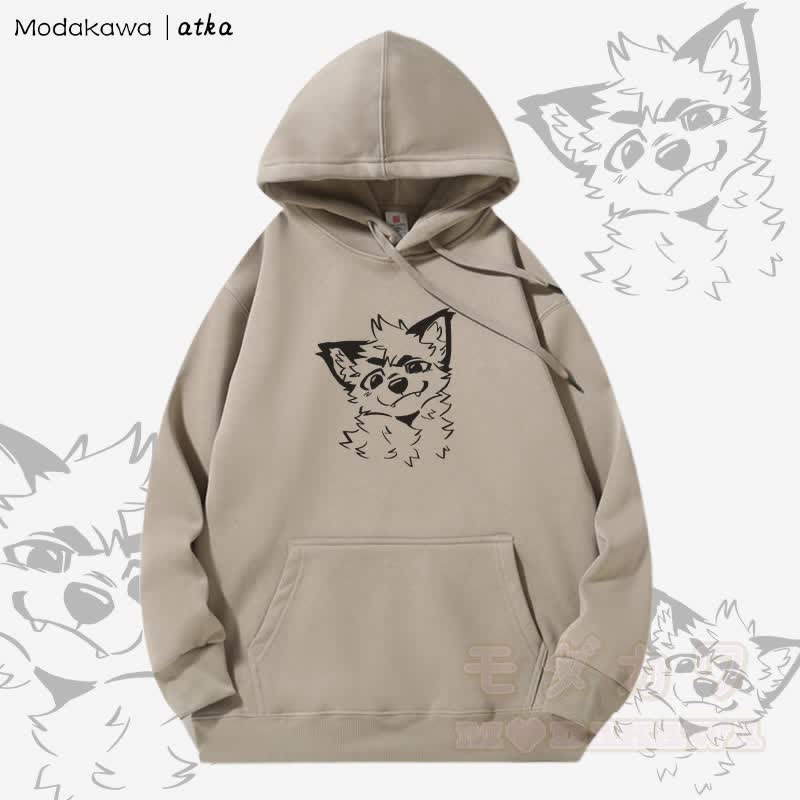 Niedlicher Hoodie mit Fleecefutter und Fuchs-Grafik - Helles Khaki - 5XL - image 5