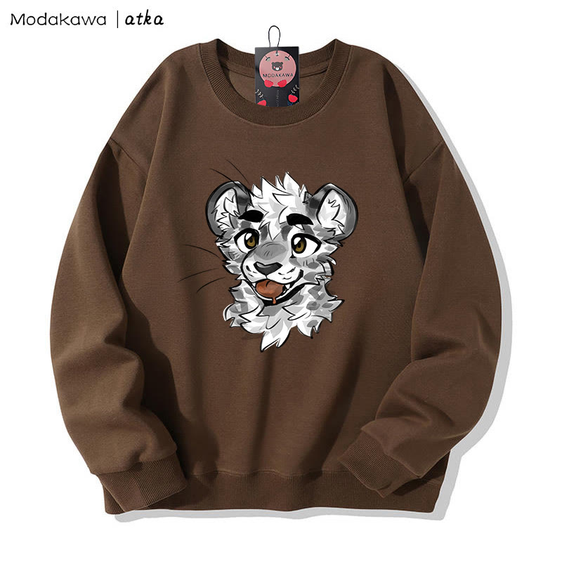 MODAKAWA X atka Cheeky Tiger Face Graphic Round Collar Sweatshirt - Brown - 5XL - image 4
