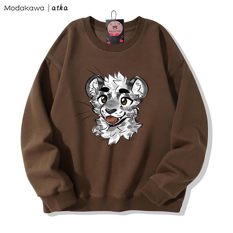 MODAKAWA X atka Cheeky Tiger Face Graphic Round Collar Sweatshirt - Brown - 5XL - image 4