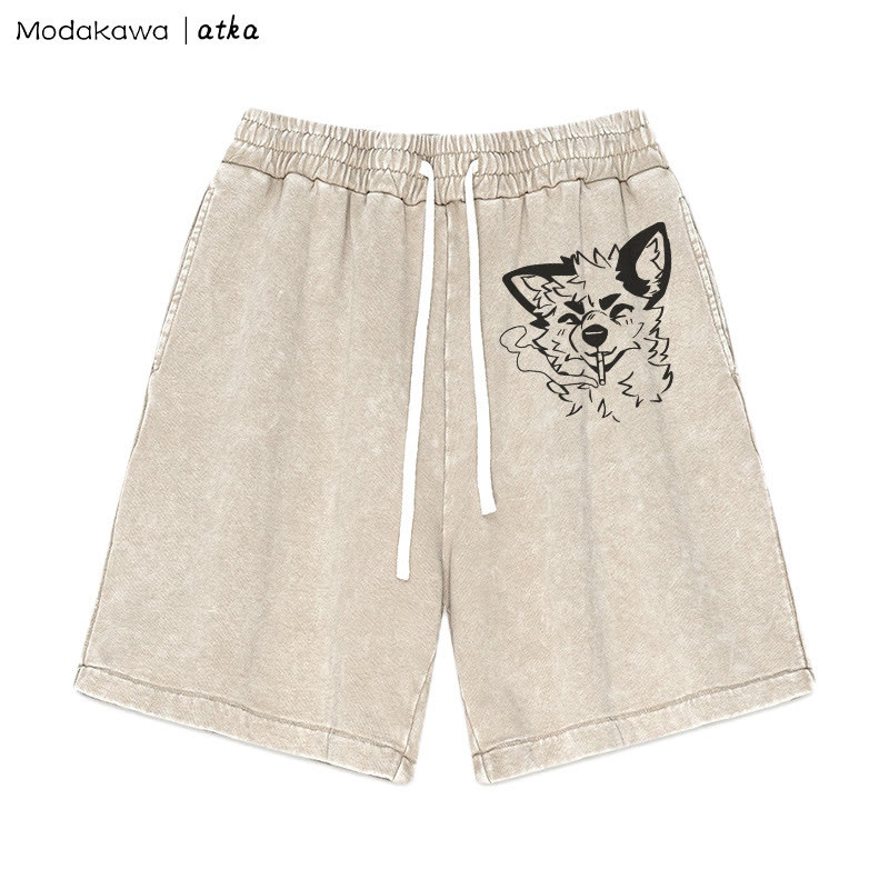 MODAKAWA X atka Fox Smoking Graphic Vintage Washed Shorts - Aprikose - 3XL - image 3