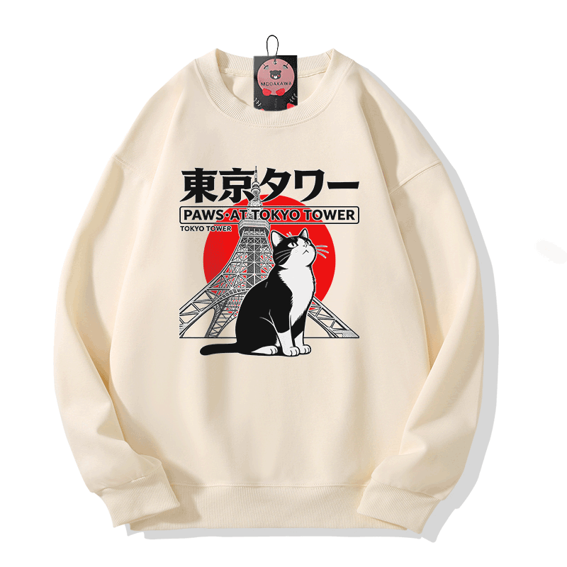 TOKYO Cat Graphic Modakawa Sweatshirt - Beige - 5XL - image 4