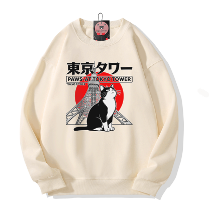 TOKYO Cat Graphic Modakawa Sweatshirt - Beige - 5XL - image 4
