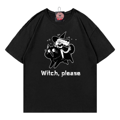 Hexen-Kätzchen-Print-T-Shirt - Black - 5XL - image 5